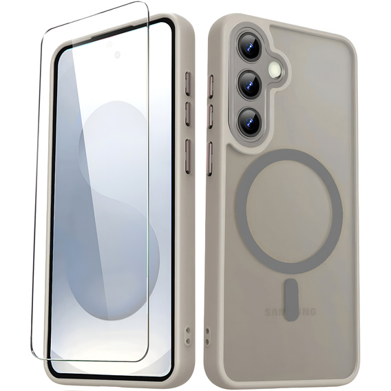 Θήκη για Samsung Galaxy S25, για MagSafe, ERBORD Μatt Case, γκρι + Γυαλί οθόνης