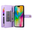 Θήκη με πτερύγιο για iPhone 16 Pro, Wallet Zipper Pocket, μωβ