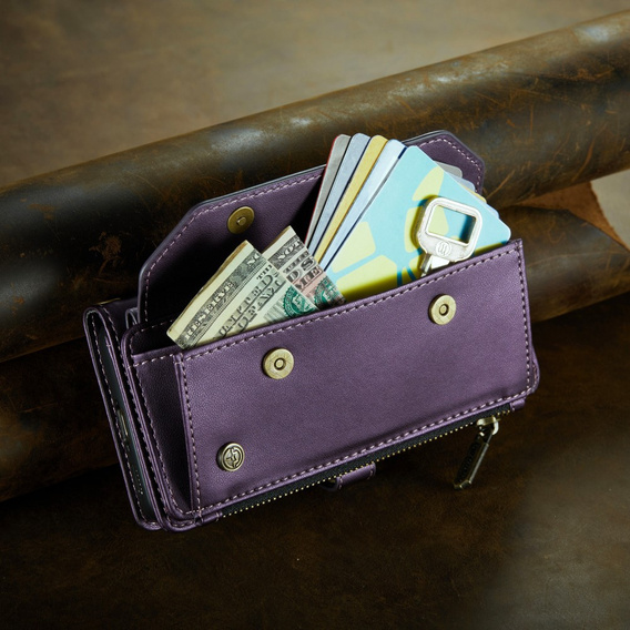 θήκη CASEME για Samsung Galaxy S24 FE, RFID Leather Wallet, με λουράκι ώμου, μωβ