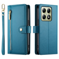 Θήκη με πτερύγιο για Xiaomi 14T, Wallet Zipper Pocket, μπλε