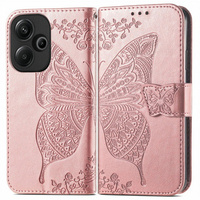 Θήκη με πτερύγιο για Xiaomi Poco F6, Butterfly, ροζ rose gold