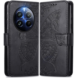 Θήκη με πτερύγιο για Realme 12 Pro 5G / 12 Pro+ 5G, Butterfly, μαύρη