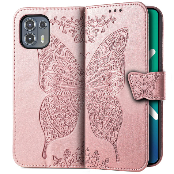 Θήκη με πτερύγιο για Motorola Edge 20 Lite, Butterfly, ροζ rose gold