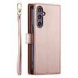 Θήκη με πτερύγιο για Samsung Galaxy S25, Wallet Zipper Pocket, ροζ