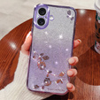 Θήκη για iPhone 16, Glitter Flower, μωβ