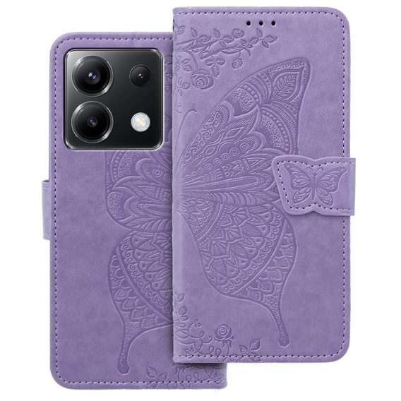 Θήκη με πτερύγιο για Xiaomi Poco X6 5G, Butterfly, μωβ