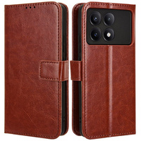 Θήκη με πτερύγιο για Xiaomi Poco F6 Pro, Crazy Horse Wallet, καφέ