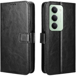 Θήκη με πτερύγιο για Xiaomi Redmi 15 5G / 4G, υφή Crazy Horse, μαύρο