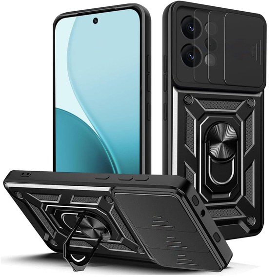 Θωρακισμένη θήκη για Oppo Reno 14, με προστασία κάμερας, με βάση, μαύρο