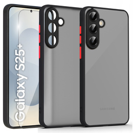 θήκη σιλικόνης για Samsung Galaxy S25+ Plus, με προστασία κάμερας, διαφανής / μαύρη + γυαλί 9H, μετριασμένο