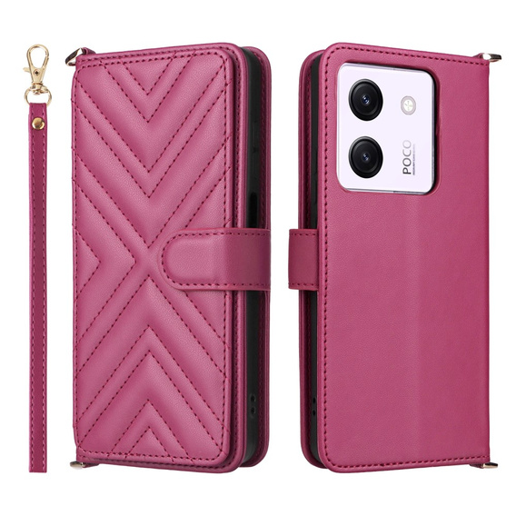 Θήκη με πτερύγιο για Xiaomi Poco M7 Pro 5G, Crossbody Leather Wallet, μπορντό