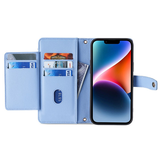 Θήκη με πτερύγιο για iPhone 15, Wallet Zipper Pocket, μπλε