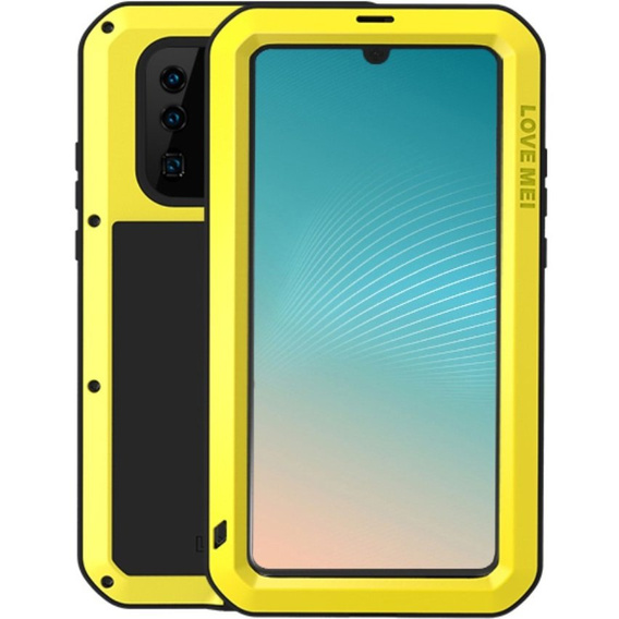 Love Mei Θήκη για Huawei P30 Pro, armored with glass, κίτρινη / μαύρη