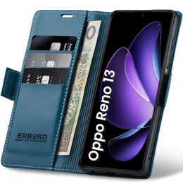 Θήκη για Oppo Reno 13, ERBORD Glossy Litchi, πορτοφόλι με πτερύγιο, μπλε