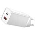 Baseus GaN2 Lite 65 W USB-C + USB-A φορτιστής δικτύου, λευκό (ΕΕ)