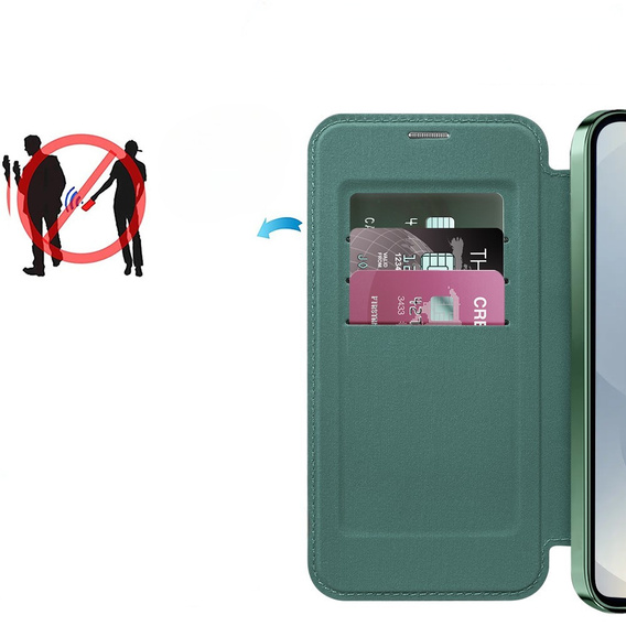 Θήκη με πτερύγιο για Samsung Galaxy S25, RFID Wallet MagSafe CamShield, πράσινη