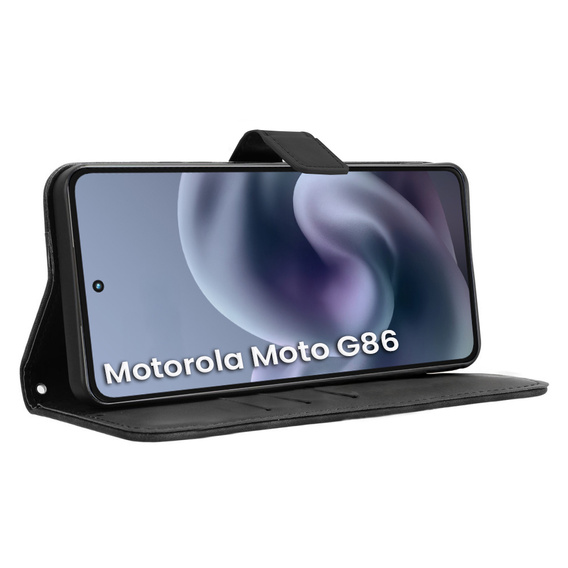 Θήκη με πτερύγιο για Motorola Moto G86 5G, Crazy Horse Wallet, μαύρη