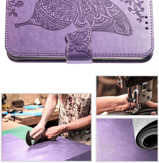 Θήκη με πτερύγιο για Oppo Reno 13, Butterfly, μωβ