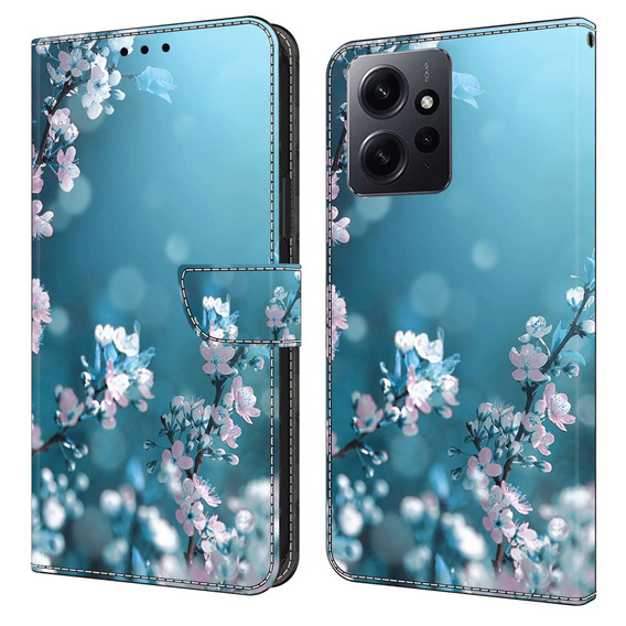 Θήκη με πτερύγιο για Xiaomi Redmi Note 12 4G, Wallet, cherry blossom, μπλε