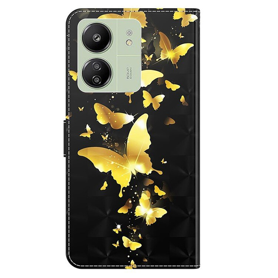 Θήκη με πτερύγιο για Xiaomi Redmi 13C / Poco C65, Wallet, Butterflies χρυσή