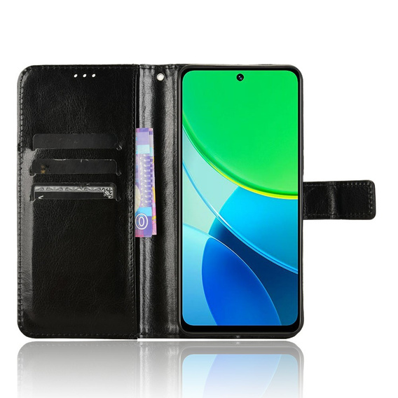 Θήκη με πτερύγιο για Vivo Y19s, Crazy Horse Wallet, μαύρη