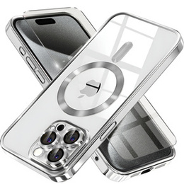 Θήκη για iPhone 15 Pro, Electro MagSafe, ασημένια + Γυαλί για την οθόνη