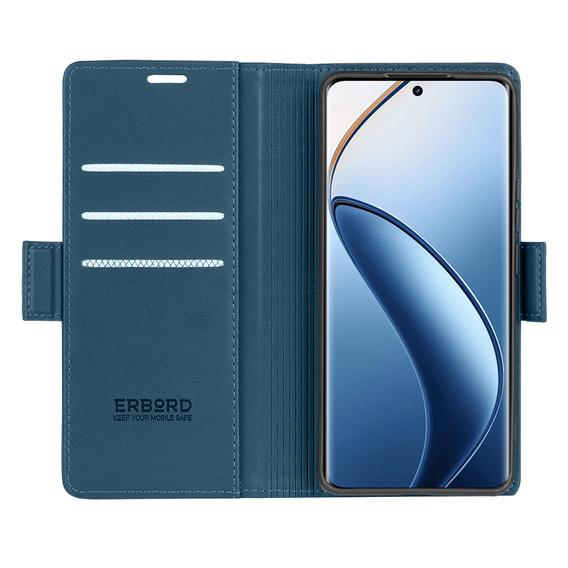 Θήκη για Realme 12 Pro 5G / 12 Pro+ 5G, ERBORD Glossy Litchi, πορτοφόλι με πτερύγιο, μπλε