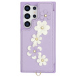θήκη για Samsung Galaxy S24 Ultra, Leather Flower Card Slot, μωβ