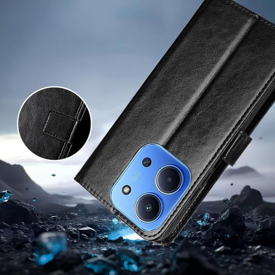 Θήκη με πτερύγιο για Xiaomi Redmi 15C 4G/LTE, Crazy Horse Wallet, μαύρη