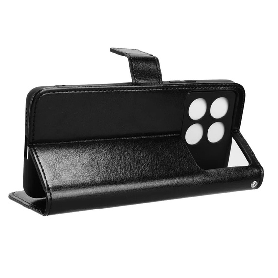 Θήκη με πτερύγιο για Xiaomi Poco F6 Pro, Crazy Horse Wallet, μαύρη