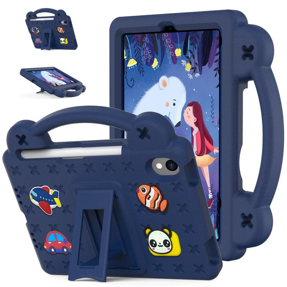Παιδική θήκη για iPad mini 8.3" 2021 (6 gen.) / iPad mini 8.3" 2024 (7 gen.), Cute Patterns, με βάση, σκούρο μπλε