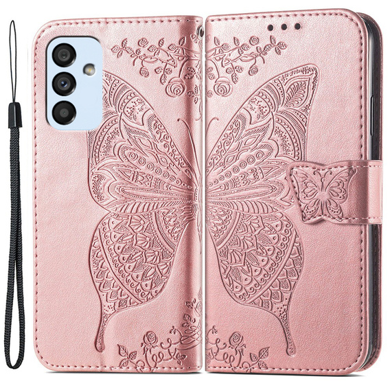 Θήκη με πτερύγιο για Samsung Galaxy M23 5G / M13, Butterfly, ροζ rose gold