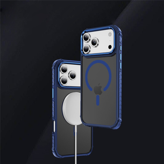 Ματ θήκη για iPhone 17 Pro, θωρακισμένη, για MagSafe, καπνιστή με μπλε πλευρές
