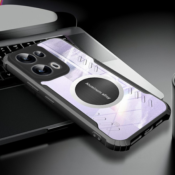 Θήκη για Oppo Reno 13 Pro, με μαγνητική πλάκα, διαφανής / μαύρη