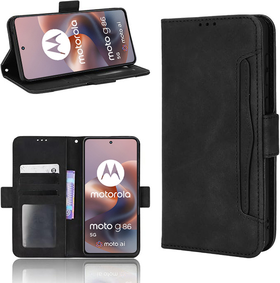 Θήκη με πτερύγιο για Motorola Moto G86 5G, Card Slot, μαύρη
