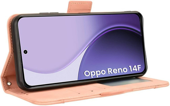 Flip θήκη για Oppo Reno 14F, Υποδοχή κάρτας, πορτοφόλι, ροζ