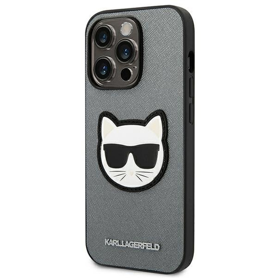 Karl Lagerfeld Θήκη για iPhone 14 Pro Max, Saffiano Choupette Head Patch, ασημένια