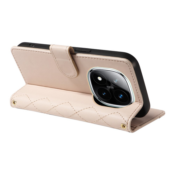 θήκη πτερύγιο για Xiaomi Redmi Note 14 Pro 5G / Xiaomi Redmi Note 14 Pro+ 5G / Xiaomi Poco X7 5G, Rhombus Crossbody Leather, μπεζ