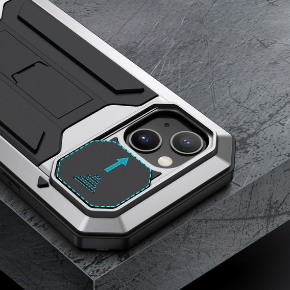 Θήκη για iPhone 13 Mini, R-JUST CamShield Slide, θωρακισμένη, ασημένια / μαύρη