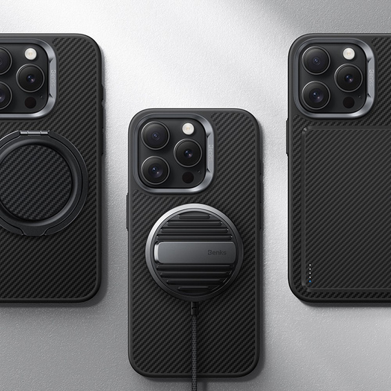 θήκη BENKS Kevlar για iPhone 16 Pro, για MagSafe, Carbon Fiber, μαύρη