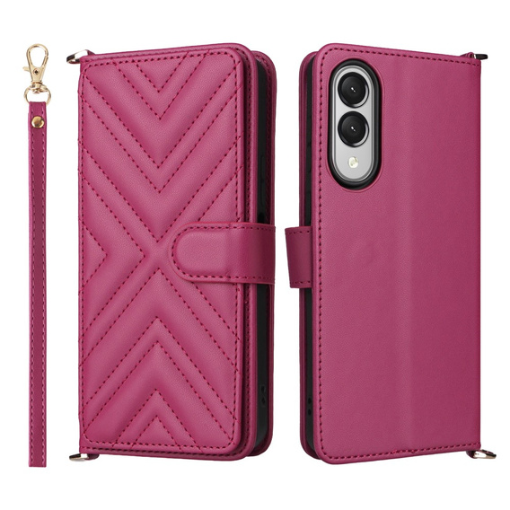 Θήκη με πτερύγιο για Samsung Galaxy S25 Edge, Crossbody Leather Wallet, μπορντό