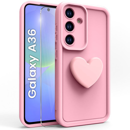 Θήκη για Samsung Galaxy A36, Silicone Heart, ροζ + σκληρό γυαλί 9H
