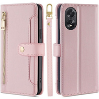 Θήκη με πτερύγιο για Oppo A38 / A18 4G, Wallet Zipper Pocket, ροζ