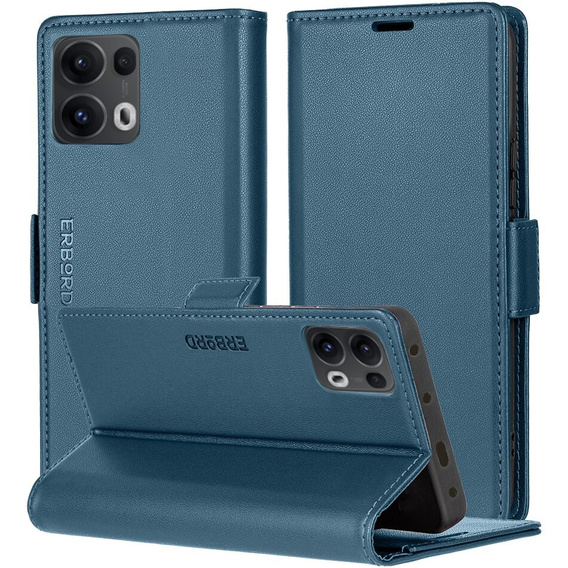 Θήκη για Oppo Reno 13 Pro, ERBORD Glossy Litchi, πορτοφόλι με πτερύγιο, μπλε