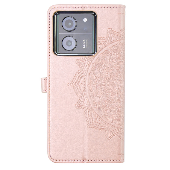 Θήκη με πτερύγιο για Xiaomi 13T / 13T Pro, Mandala, ροζ rose gold