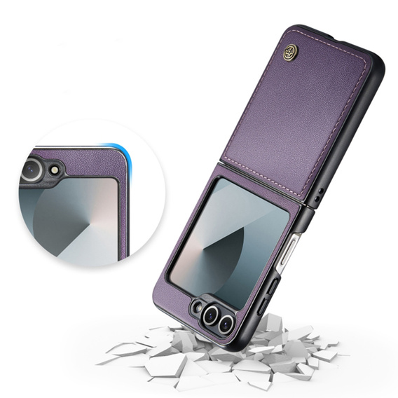 Θήκη για Samsung Galaxy Z Flip7 FE / Z Flip6, CASEME Litchi Leather, μωβ