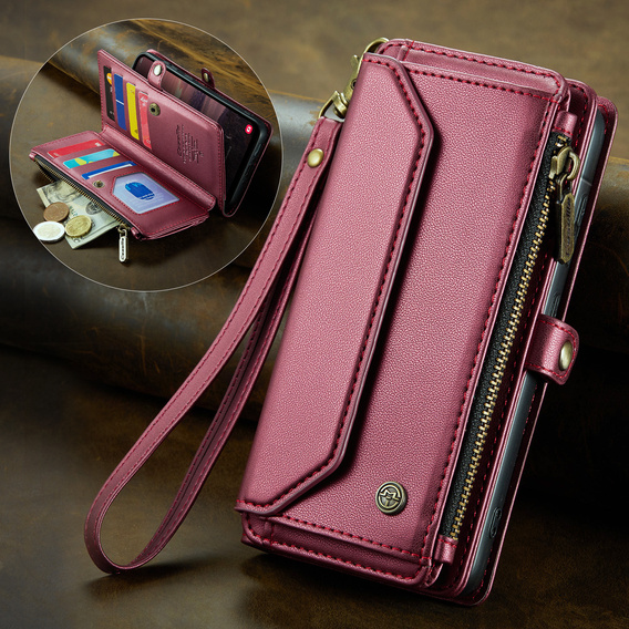 Θήκη με πτερύγιο για Samsung Galaxy A17 5G, θήκη πορτοφολιού με κλειδαριά και ιμάντες - κόκκινο