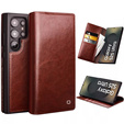θήκη flip για Samsung Galaxy S25 Ultra, QIALINO Leather Wallet, σκούρο καφέ