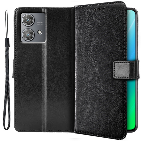 Θήκη με πτερύγιο για Motorola Edge 40 Neo, Crazy Horse Wallet, μαύρη