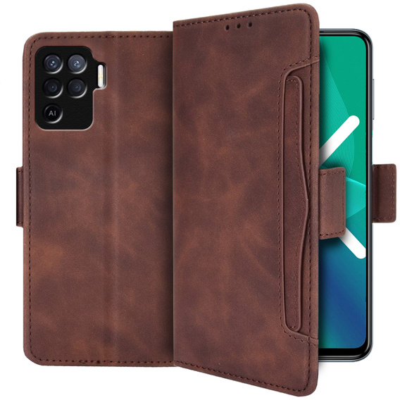 Θήκη με πτερύγιο για Oppo Reno5 Lite, Card Slot, καφέ